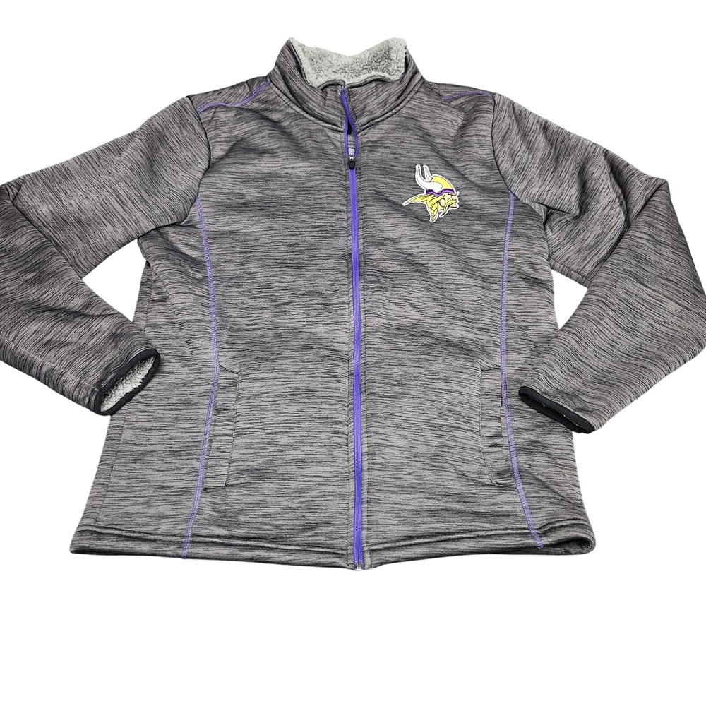 Minnesota Vikings NFL Jacket Mens L Grey Sherpa Lined Full Zip Sportswear Fleece